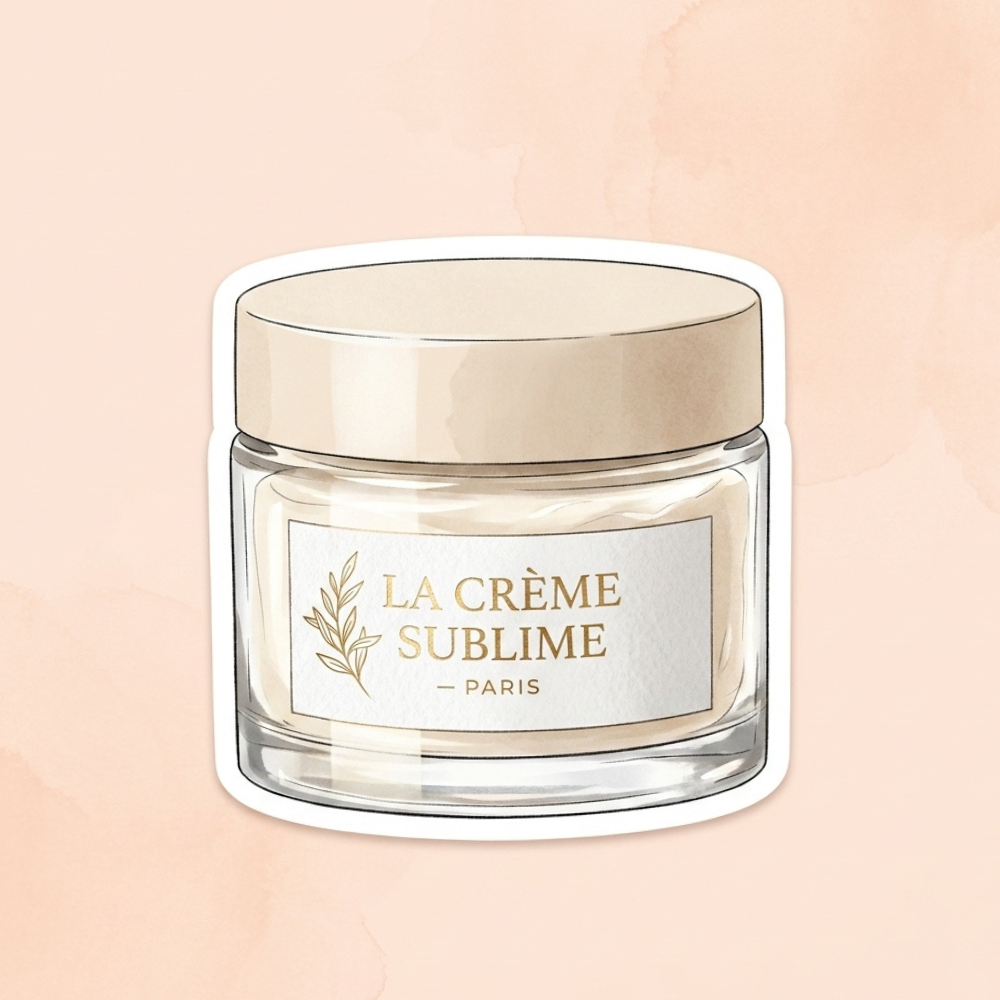 composition minimaliste montrant un unique pot de crème blanc centré dans un grand espace rosé